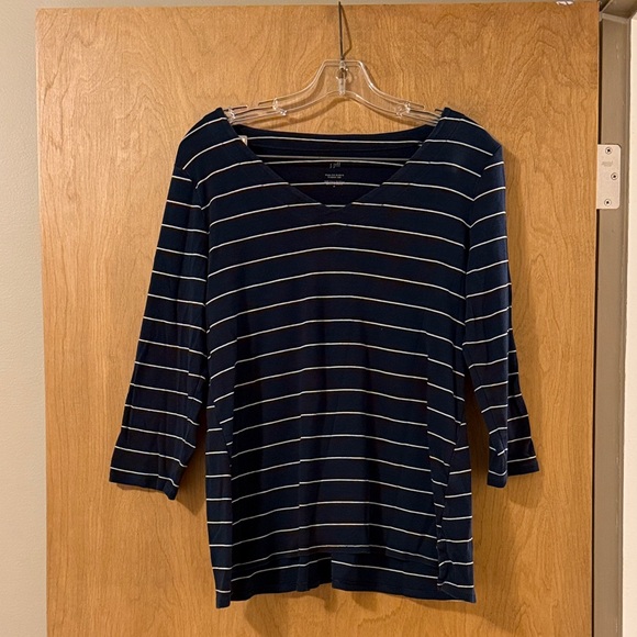 J. Jill Tops - J. Jill Navy & White Striped 3/4 Sleeve‎ Pullover Top Size Medium